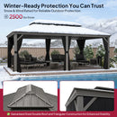 PURPLE LEAF Patio Gazebo for Pool Light Grey Hardtop Galvanized Steel Roof with String Lights-milky