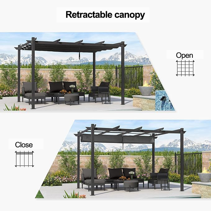 PURPLE LEAF Outdoor Retractable Pergola with Double Sun Shade Canopy White Heavy-Duty Aluminum Pergola