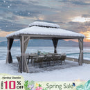 PURPLE LEAF Patio Gazebo for Backyard Grey Hardtop Galvanized Steel Roof Awning with Upgrade Curtain