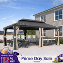 PURPLE LEAF 12' X 20' Outdoor Hardtop Gazebo for Patio Grey Aluminum Frame Pavilion with Khaki curtains