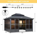 PURPLE LEAF Sunroom Hardtop Gazebo Solarium Grey Galvanized Steel Double Roof All-Weather Aluminum Outdoor Screen House with String Lights