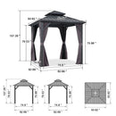 PURPLE LEAF Grey Hardtop Gazebo with Heavy Duty Galvanized Steel Double Roof with String Lights-clear
