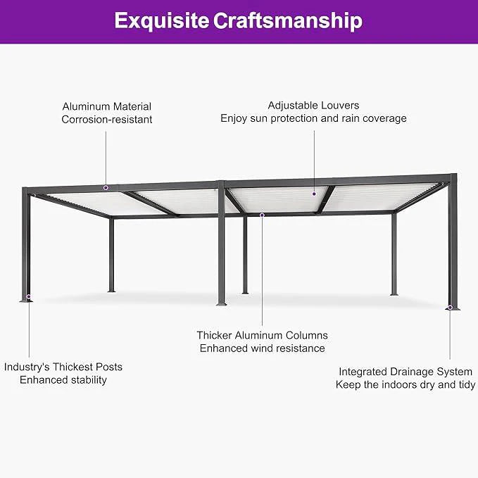 PURPLE LEAF Outdoor Louvered Pergola Patio Sun Shade Shelter with ...
