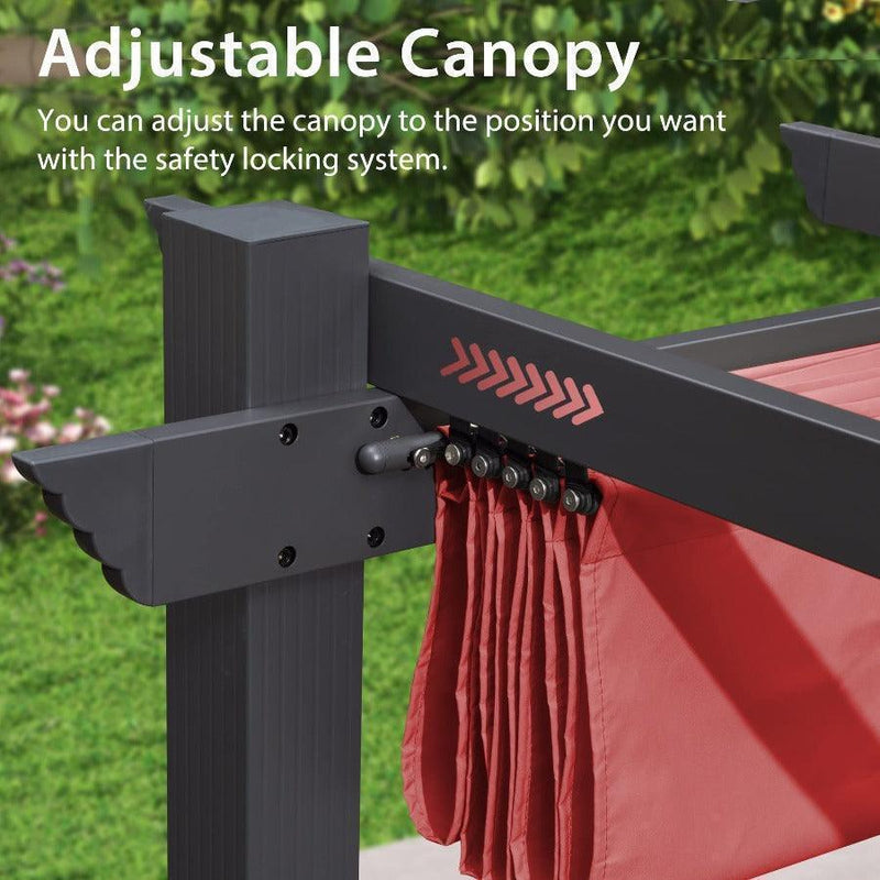 PURPLE LEAF Outdoor Retractable Pergola Patio Shelter for Garden Porch Beach Pavilion Grill Gazebo with Lights