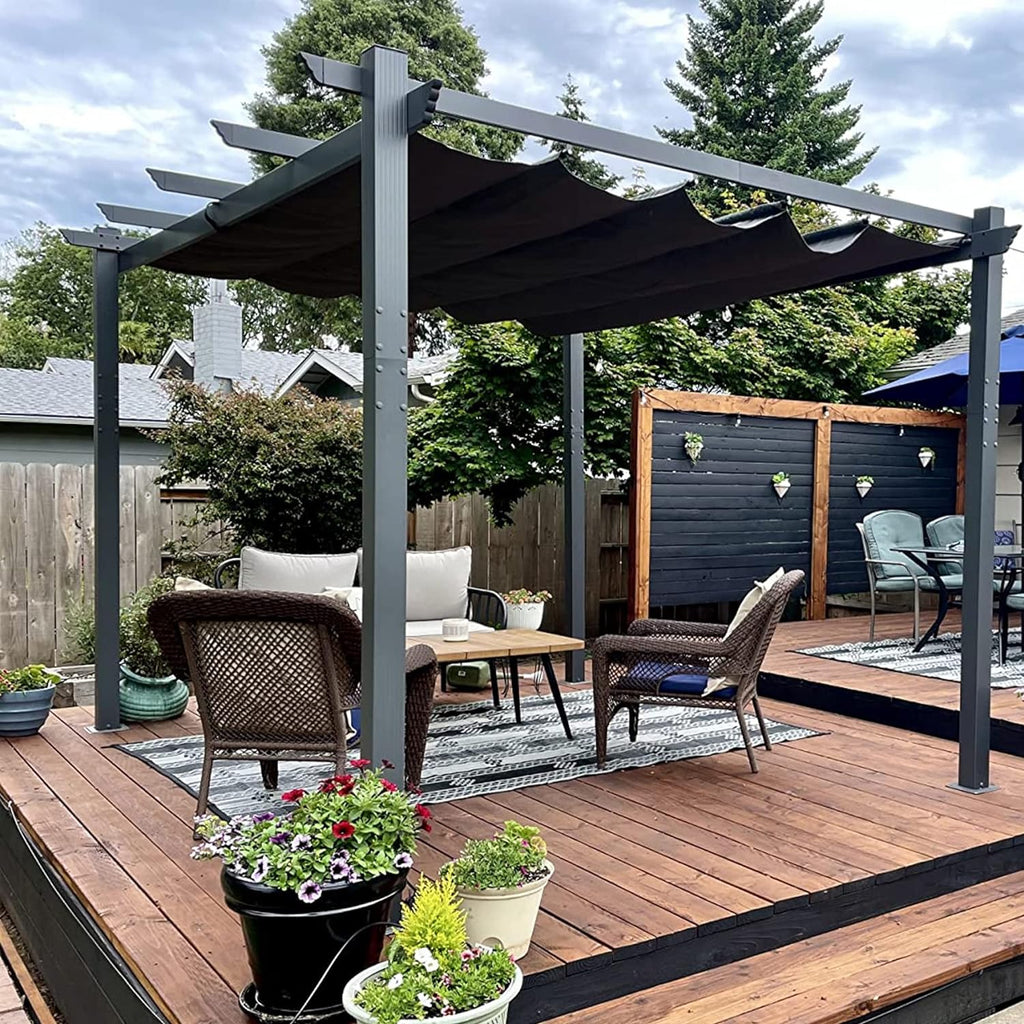PURPLE LEAF Outdoor Retractable Pergola Patio Shelter for Garden Porch ...