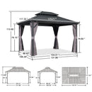 PURPLE LEAF Grey Hardtop Gazebo with Heavy Duty Galvanized Steel Double Roof with String Lights-clear