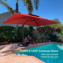 PURPLE LEAF Double Top Rectangle Aluminum Umbrellas in Wood Color