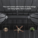 PURPLE LEAF Patio Gazebo for Backyard Grey Hardtop Galvanized Steel Roof Awning String Lights-milky