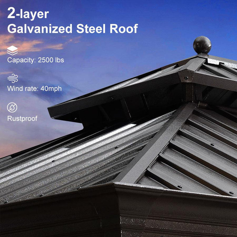 PURPLE LEAF 12' X 16'  Outdoor Hardtop Gazebo for Patio Bronze Aluminum Frame Pavilion with Navy-Blue Curtain