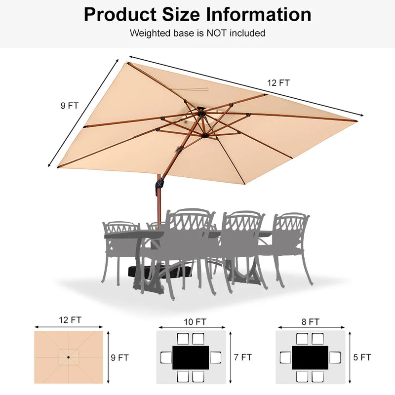 PURPLE LEAF Double Top Rectangle Aluminum Umbrellas in Wood Color