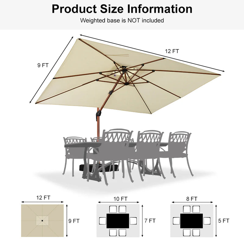 PURPLE LEAF Double Top Rectangle Aluminum Umbrellas in Wood Color