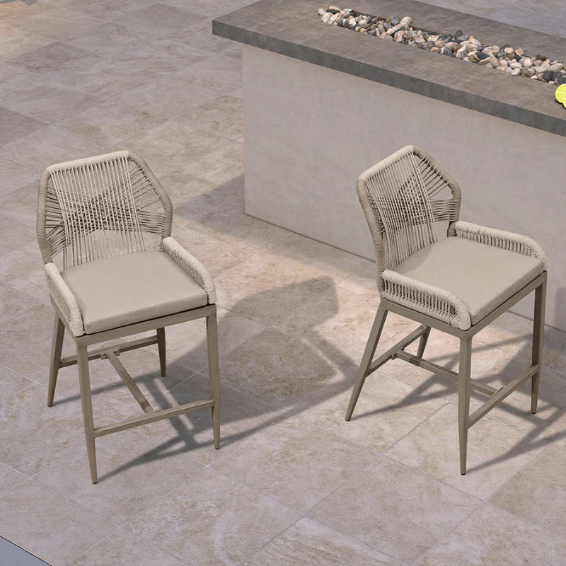 PURPLE LEAF 2 Set Outdoor Bar Stool Chair Set, Modern Counter Height Stool, Cushion Included