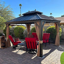 PURPLE LEAF Permanent Outdoor Hardtop Gazebo Aluminum Frame Patio Gazebo with Galvanized Steel Double Tier Roof for Patio Lawn and Deck, Nettings and Curtains Included, Bronze