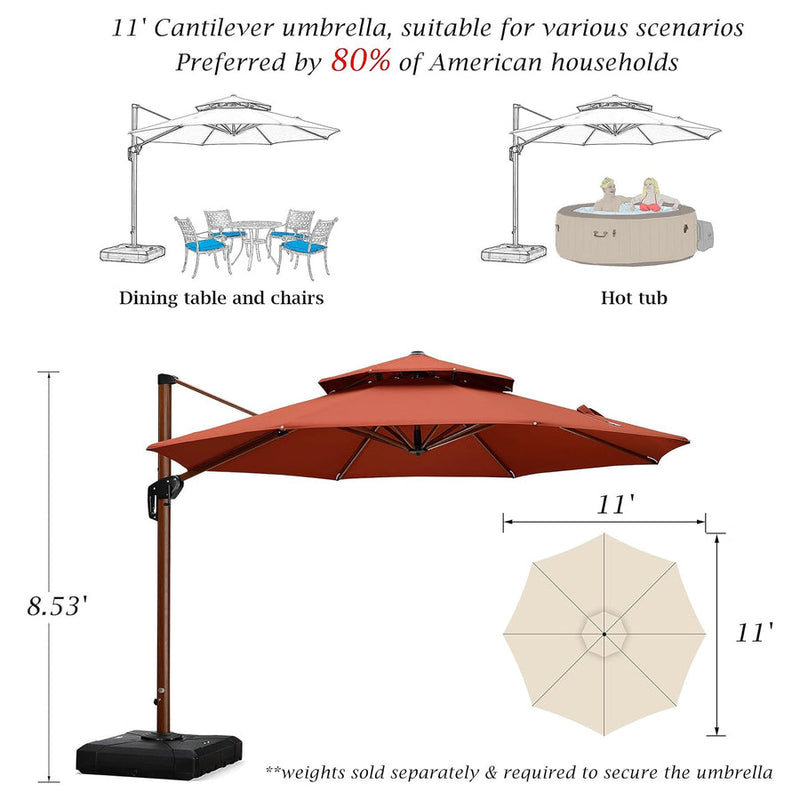 PURPLE LEAF Double Top Round Aluminum Patio Umbrella in Wood Color