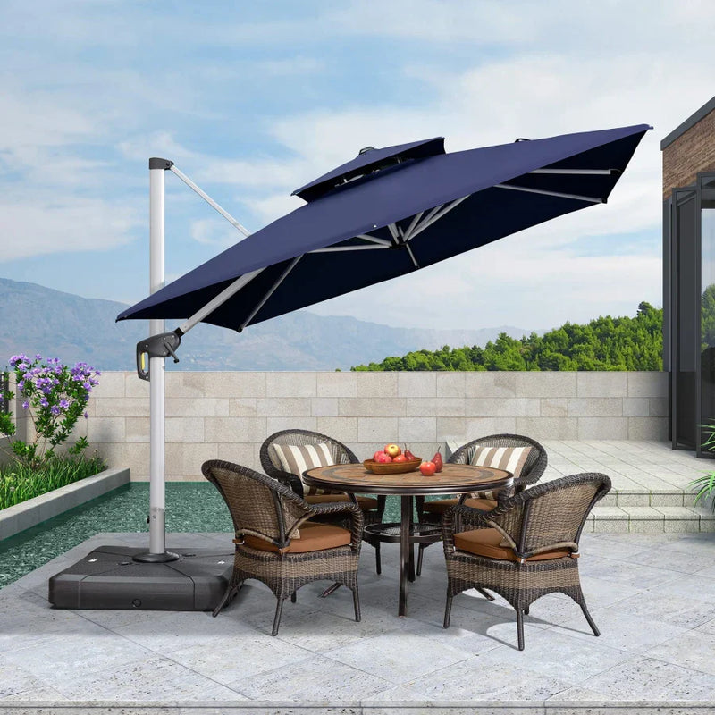 [ Umbrella with Base Set ]PURPLE LEAF Double Top 360 Degree  Rotation Square Patio Classic Umbrella with Base