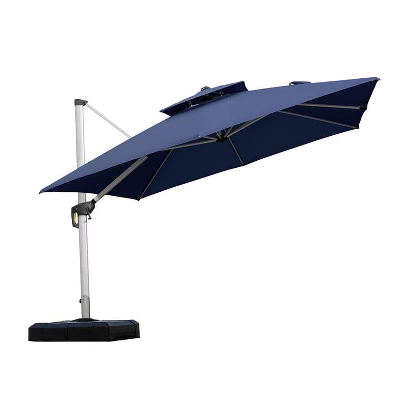 [ Umbrella with Base Set ]PURPLE LEAF Double Top 360 Degree  Rotation Square Patio Classic Umbrella with Base