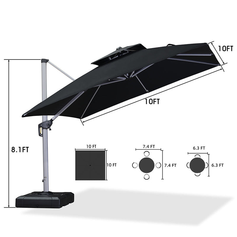 [ Umbrella with Base Set ]PURPLE LEAF Double Top 360 Degree  Rotation Square Patio Classic Umbrella with Base