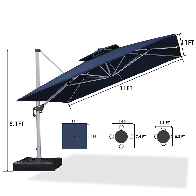 [ Umbrella with Base Set ]PURPLE LEAF Double Top 360 Degree  Rotation Square Patio Classic Umbrella with Base