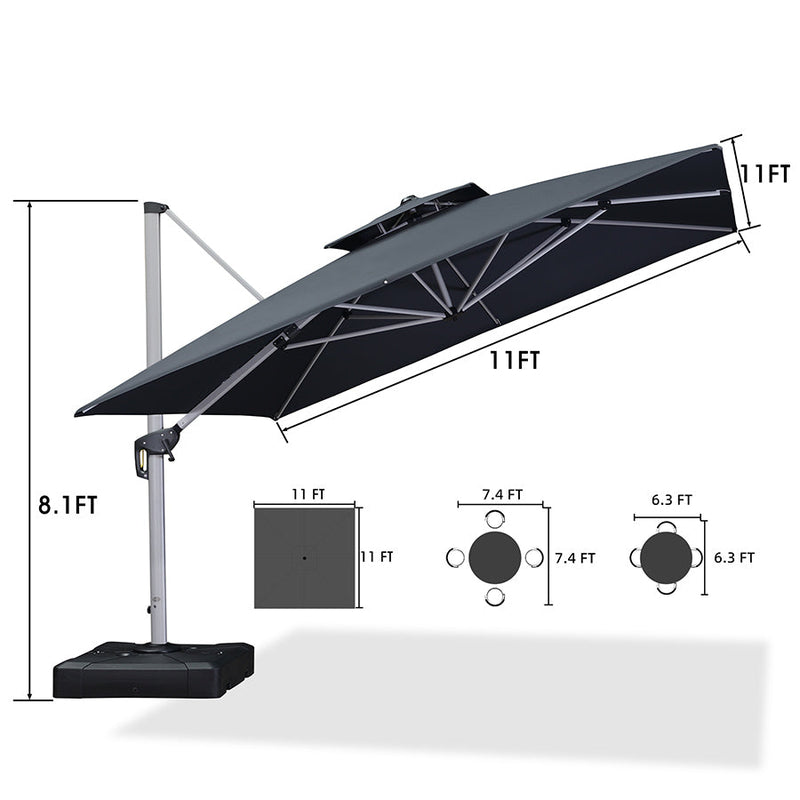 [ Umbrella with Base Set ]PURPLE LEAF Double Top 360 Degree  Rotation Square Patio Classic Umbrella with Base