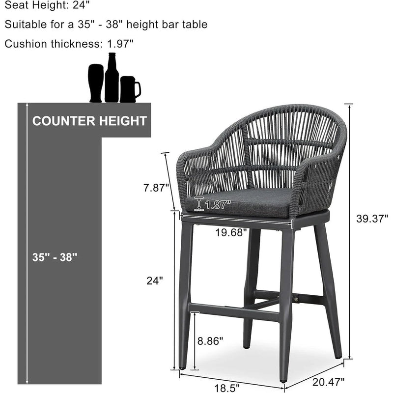 PURPLE LEAF Patio Chairs, 2 Set Outdoor Bar Stools Modern Counter Height Bar, Cushions Included