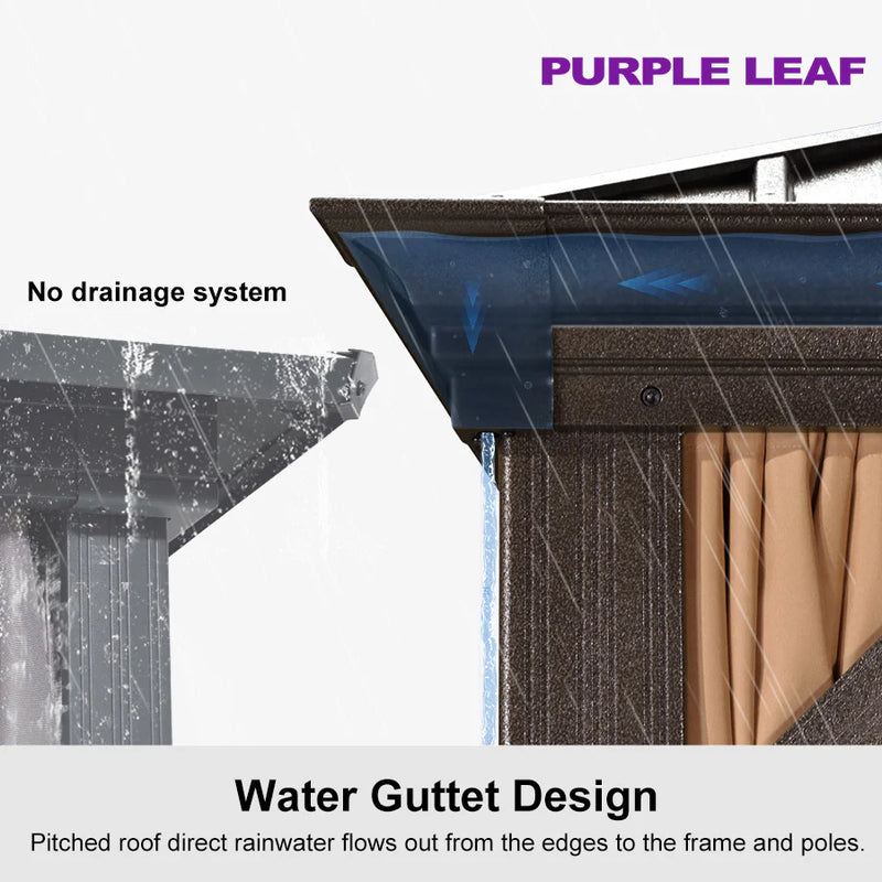 PURPLE LEAF Outdoor Hardtop Gazebo for Garden Bronze Double Roof Aluminum Frame Pavilion