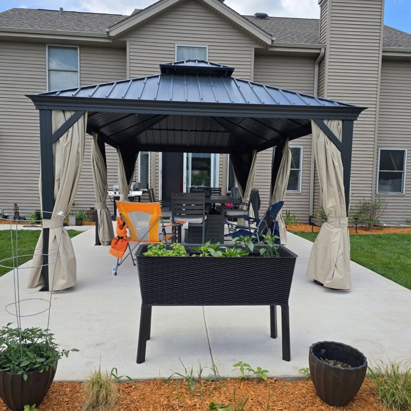 PURPLE LEAF 12' X 20' Outdoor Hardtop Gazebo for Patio Grey Aluminum Frame Pavilion with Khaki curtains