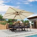 PURPLE LEAF Outdoor Garden Umbrella with Base, Cantilever Umbrellas in Wood Color