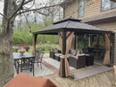 PURPLE LEAF Outdoor Hardtop Gazebo for Garden Bronze Double Roof Aluminum Frame Pavilion with String Lights-clear