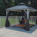 PURPLE LEAF Modern Gazebo Grey Hardtop Galvanized Steel Double Roof White Aluminum Poles with Curtains and Netting