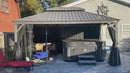PURPLE LEAF Patio Gazebo for Pool Light Grey Hardtop Galvanized Steel Roof with String Lights-clear