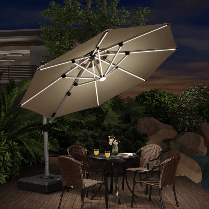 PURPLE LEAF Double Top Round Outdoor LED Umbrellas