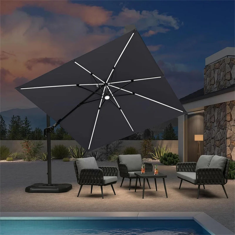 PURPLE LEAF LED Economical 10ft Patio Umbrellas Outdoor Umbrella with Lights