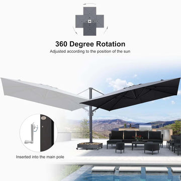 lower pole for patio umbrella aluminum PURPLE LEAF Large Outdoor Offset Umbrella In addition 15FT Large Patio Umbrella GEAR. GEAR: Holiday Guide Color:Black / Turquoise Trim