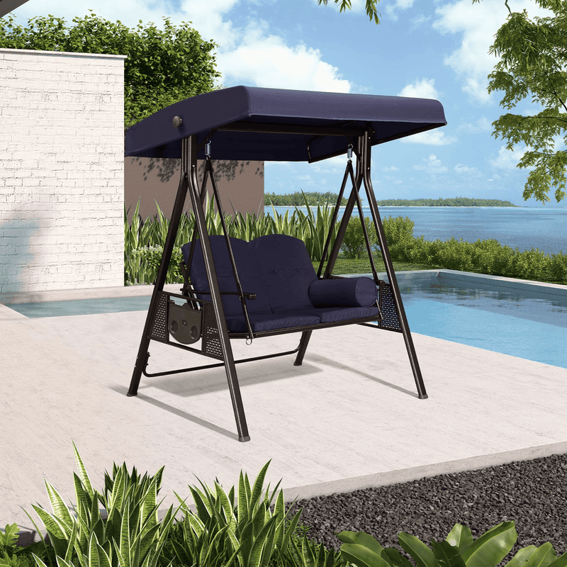 PURPLE LEAF Deluxe Outdoor Patio Porch Swing with Weather Resistant Steel Frame, Cushions and Pillow Included, Adjustable Tilt Canopy