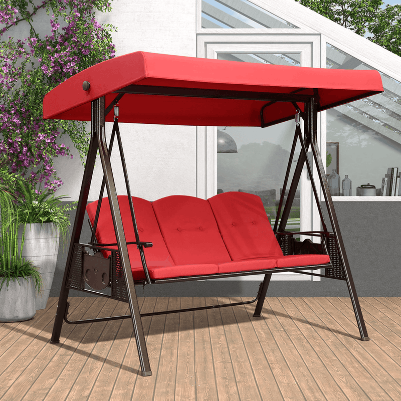 PURPLE LEAF Deluxe Outdoor Patio Porch Swing with Weather Resistant Steel Frame, Cushions and Pillow Included, Adjustable Tilt Canopy