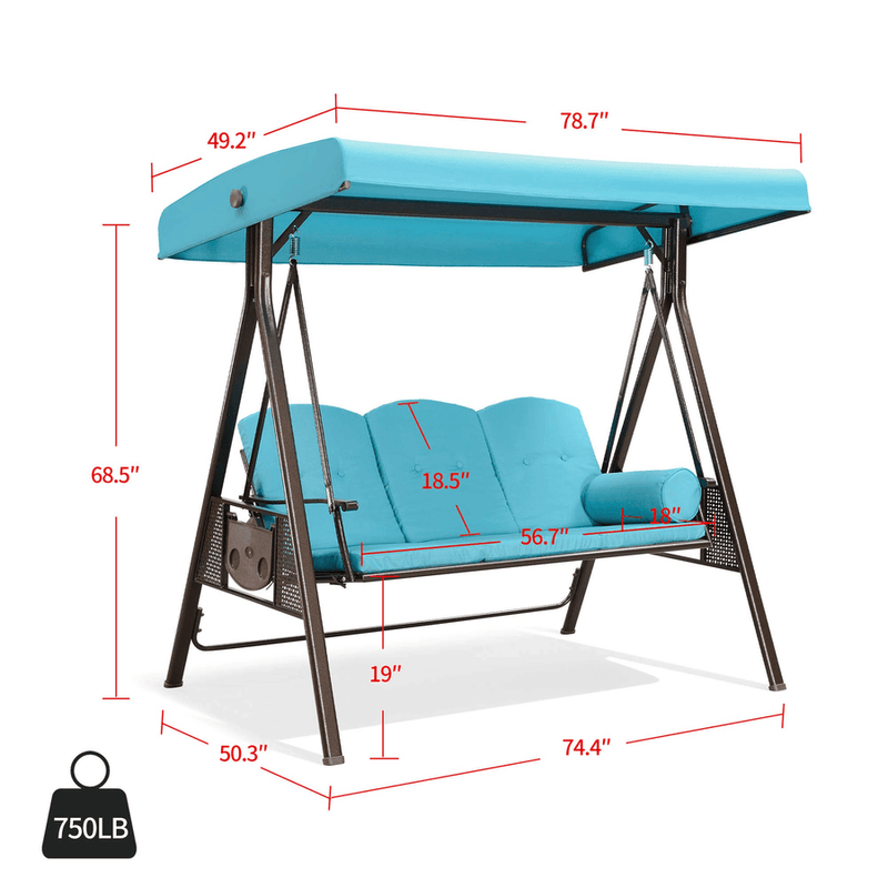 PURPLE LEAF Deluxe Outdoor Patio Porch Swing with Weather Resistant Steel Frame, Cushions and Pillow Included, Adjustable Tilt Canopy