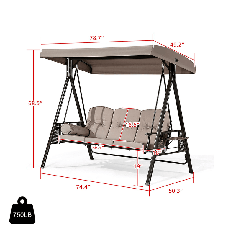 PURPLE LEAF Deluxe Outdoor Patio Porch Swing with Weather Resistant Steel Frame, Cushions and Pillow Included, Adjustable Tilt Canopy