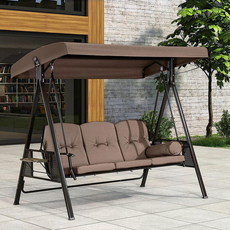 PURPLE LEAF Deluxe Outdoor Patio Porch Swing with Weather Resistant Steel Frame, Cushions and Pillow Included, Adjustable Tilt Canopy