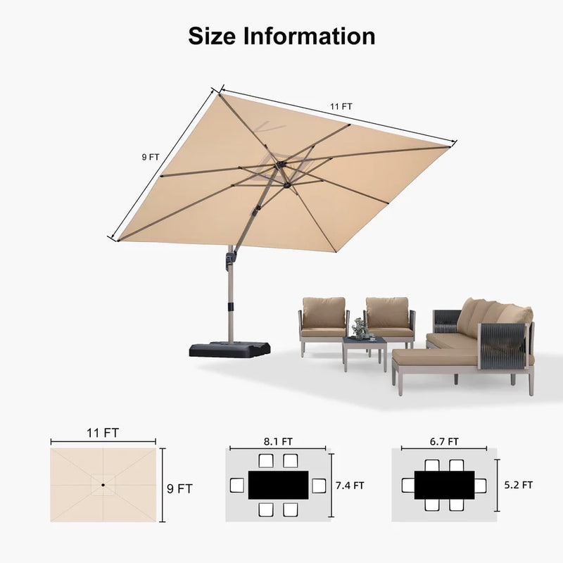 PURPLE LEAF Deluxe Aluminum Outdoor Patio Umbrella Square Cantilever Umbrellas