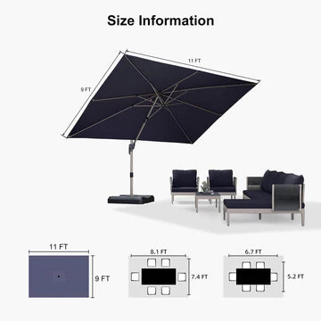 PURPLE LEAF Deluxe Aluminum Outdoor Patio Umbrella Square Cantilever Umbrellas