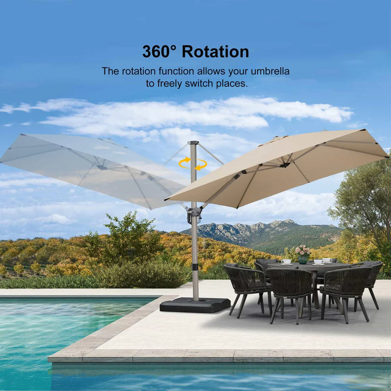 PURPLE LEAF Deluxe Aluminum Outdoor Patio Umbrella Square Cantilever Umbrellas