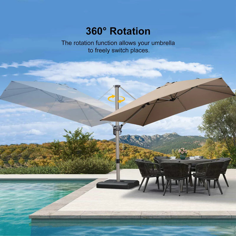 PURPLE LEAF Deluxe Aluminum Outdoor Patio Umbrella Square Cantilever Umbrellas