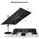 PURPLE LEAF Square Cantilever Umbrella with Base, Outdoor Umbrellas with Lights