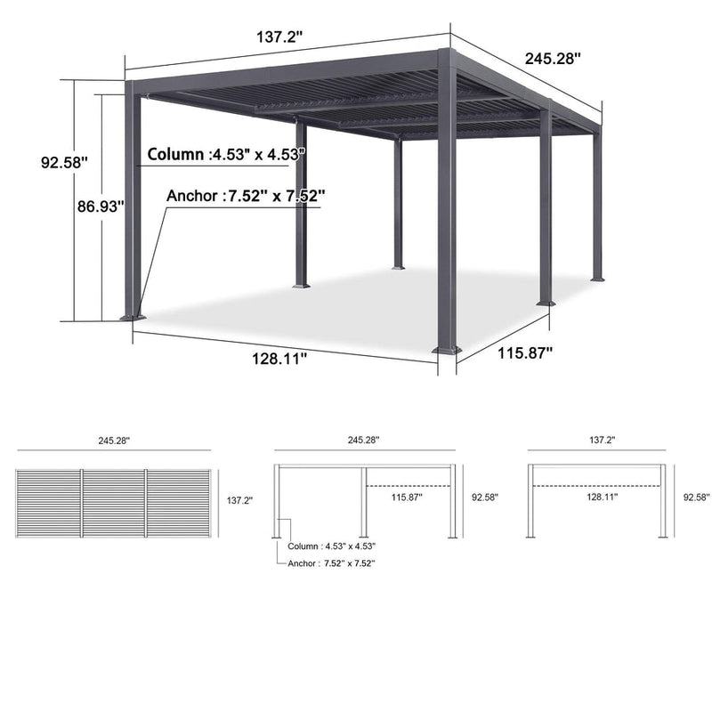 PURPLE LEAF Louvered Pergola Outdoor Aluminum Pergola Patio Pergola with Adjustable Roof for Deck Garden Yard Hardtop Gazebo