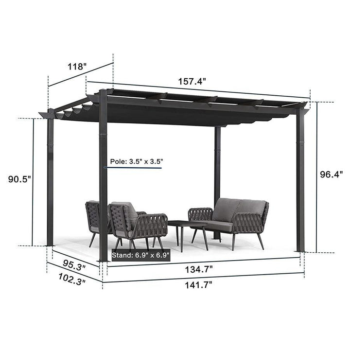 PURPLE LEAF Outdoor Retractable Pergola with Double Sun Shade Canopy White Heavy-Duty Aluminum Pergola