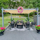 PURPLE LEAF Outdoor Retractable Wood Grain Pergola with Sun Shade Canopy Patio Aluminum Pergola for Garden