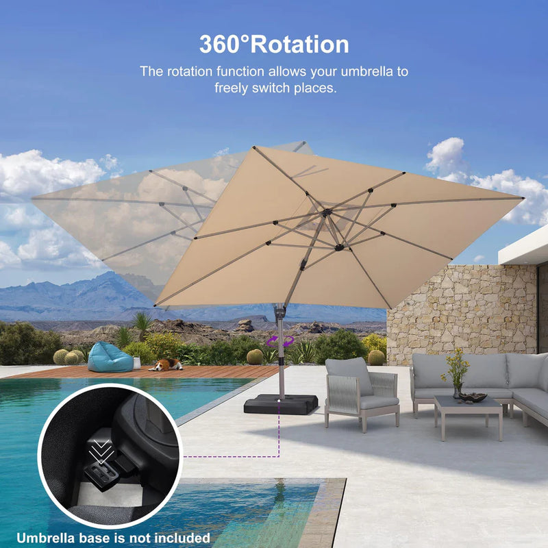 PURPLE LEAF Deluxe Aluminum Outdoor Patio Umbrella Square Cantilever Umbrellas