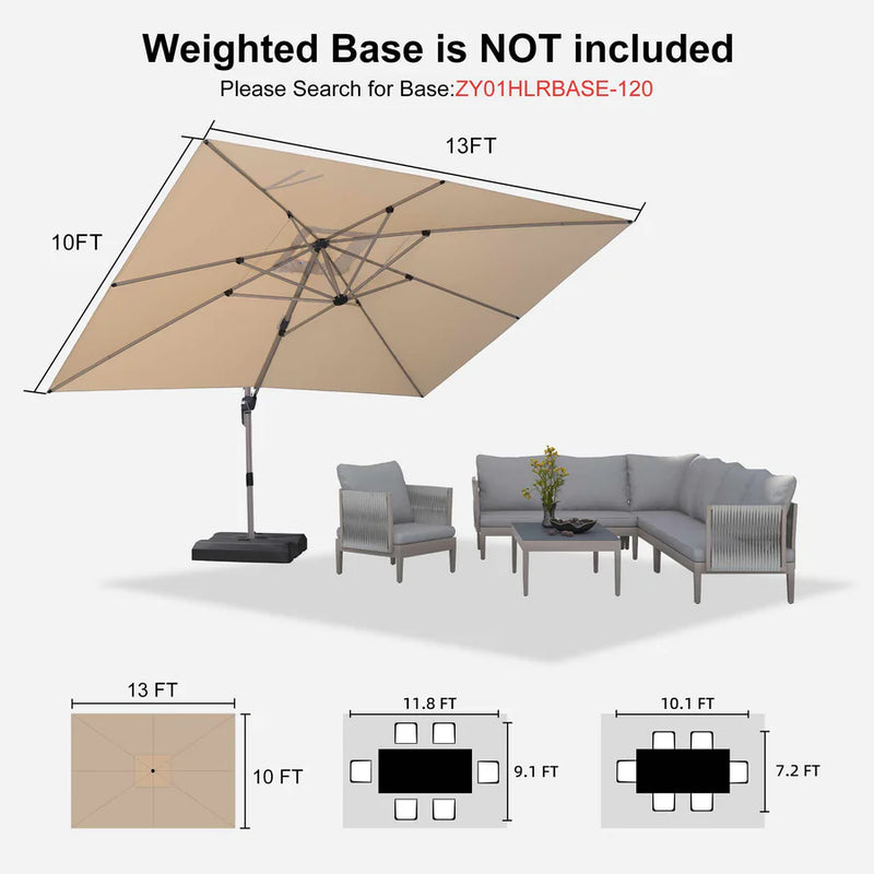 PURPLE LEAF Deluxe Aluminum Outdoor Patio Umbrella Square Cantilever Umbrellas