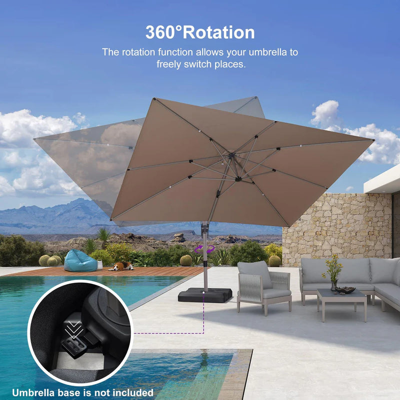 PURPLE LEAF Deluxe Aluminum Outdoor Patio Umbrella Square Cantilever Umbrellas