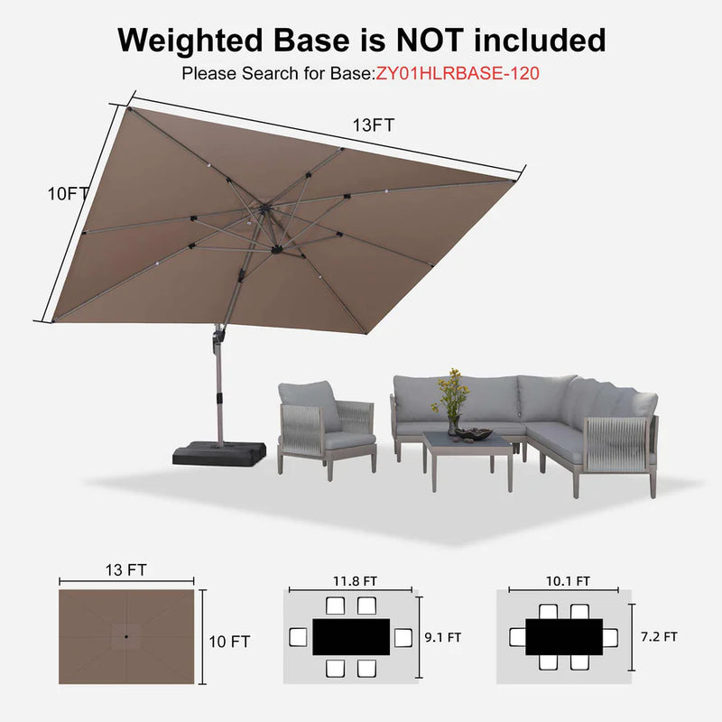 PURPLE LEAF Deluxe Aluminum Outdoor Patio Umbrella Square Cantilever Umbrellas